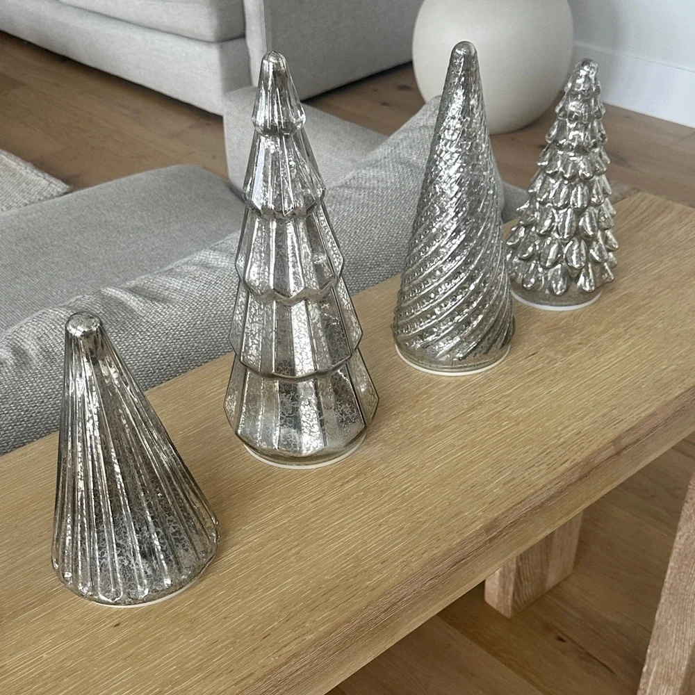Mercury Glass LED Silver Tree, Set Of 4 battery light up glow